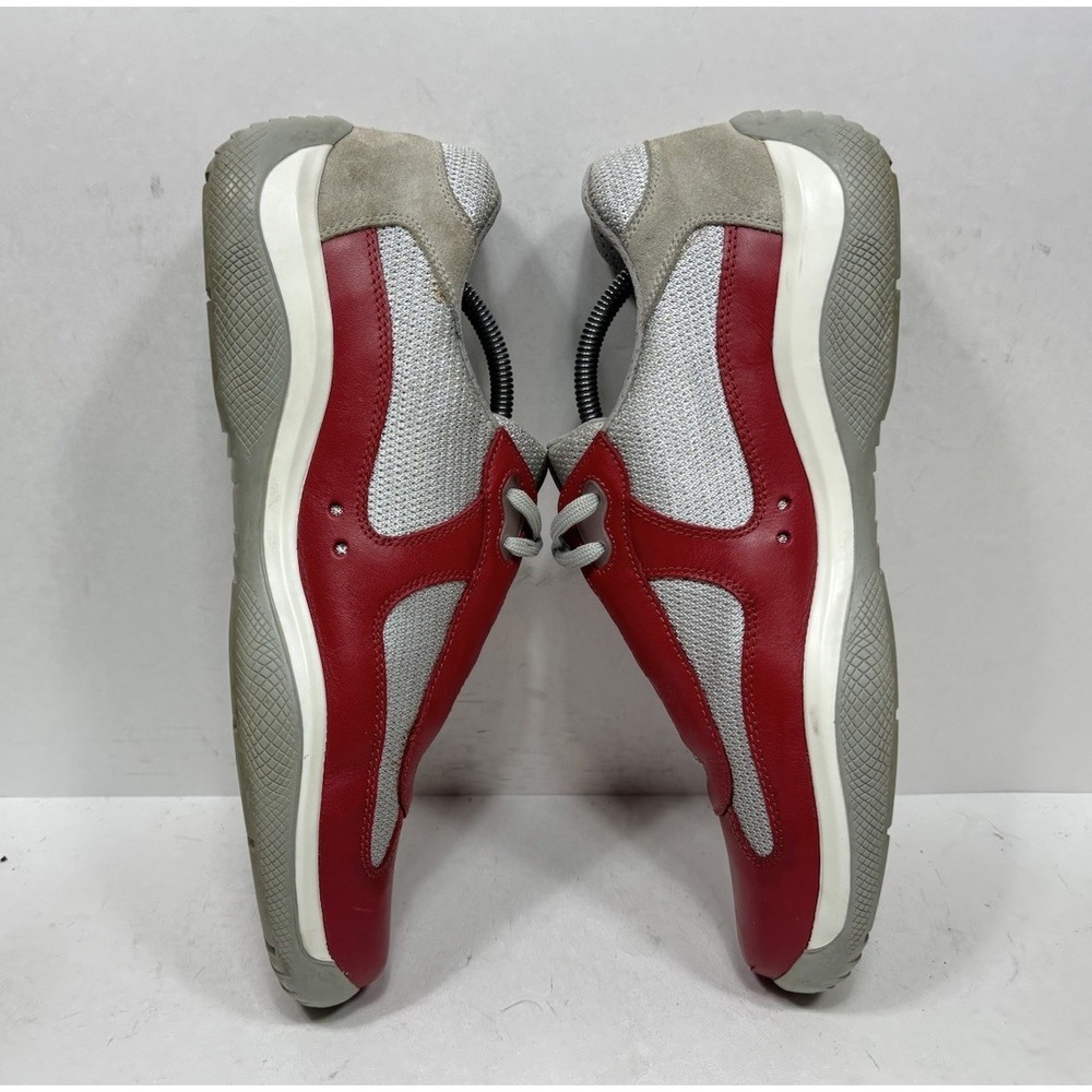 Prada America's Cup Low Sneakers Leather Grey Red Men's Size 10 US / 9UK - Picture 8 of 14